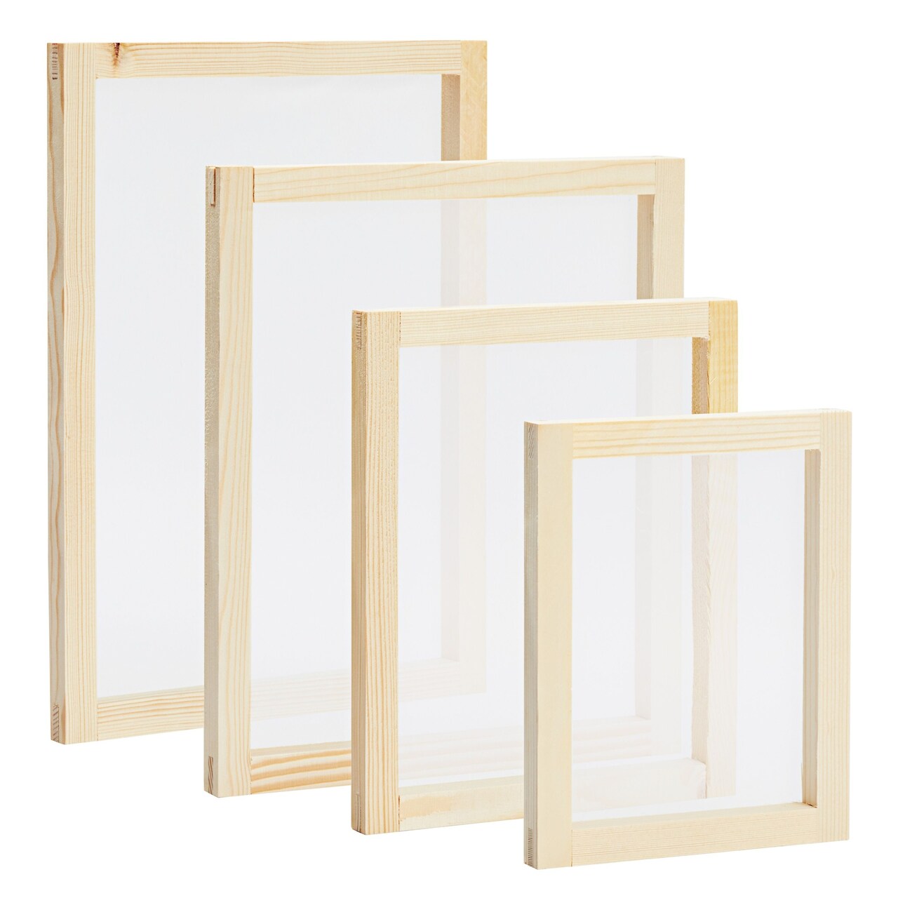 4-Piece Set Wood Silk Screen Printing Frame Kit for Beginners and Kids, 110  White Mesh, 6x8, 8x10, 10x12, 10x14 Frames